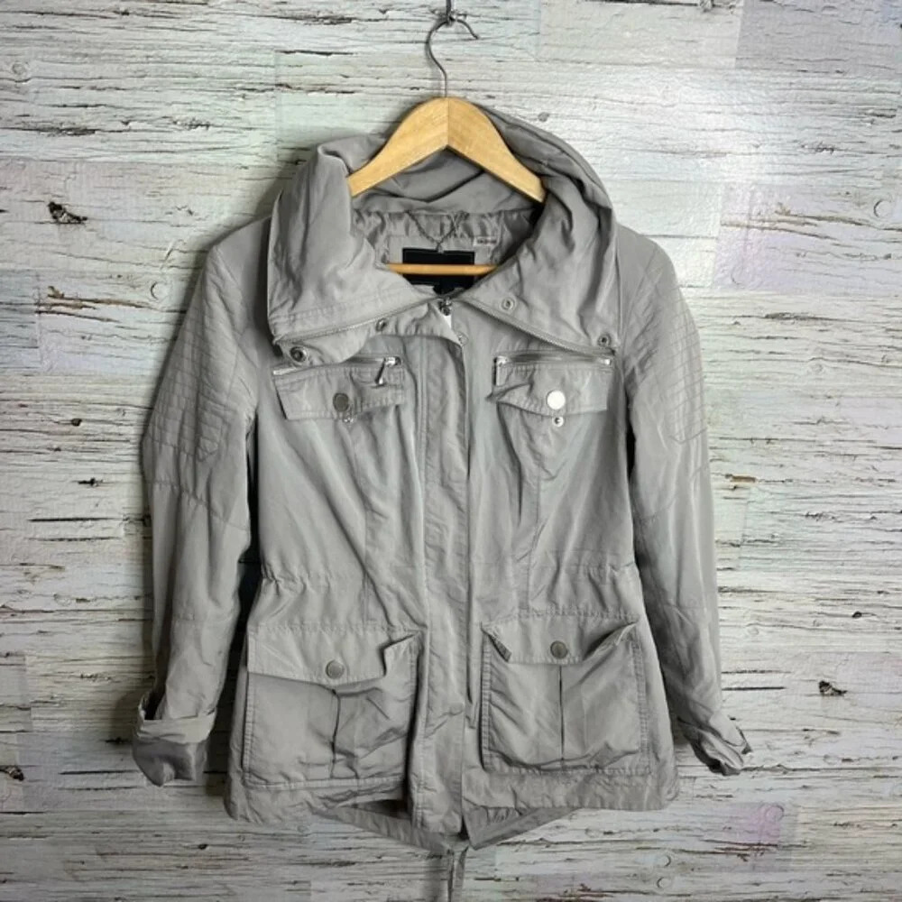 BCBGMAXAZRIA Women's Gray Ice Brooke Anorak Full Zip Hooded Jacket Medium